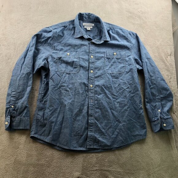 Essentials Mens Shirt Size XL Chambray Long Sleeve Button Up Casual Blue - Picture 11 of 12